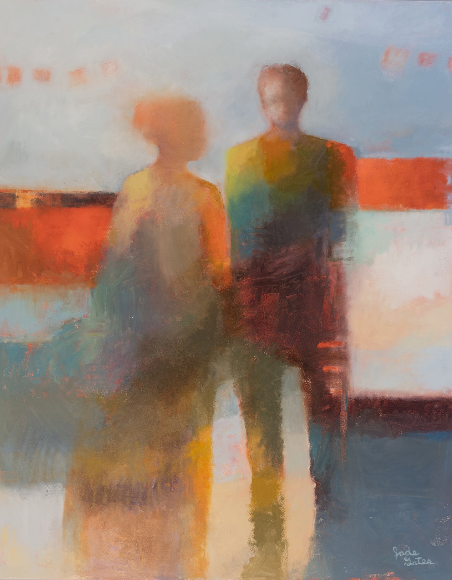 Intrigue original oil painting, abstract art on canvas, a couple merging, one-of-a-kind dreamlike painting