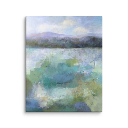 Calm serene landscape art print, peaceful figure painting, tranquil wall decor