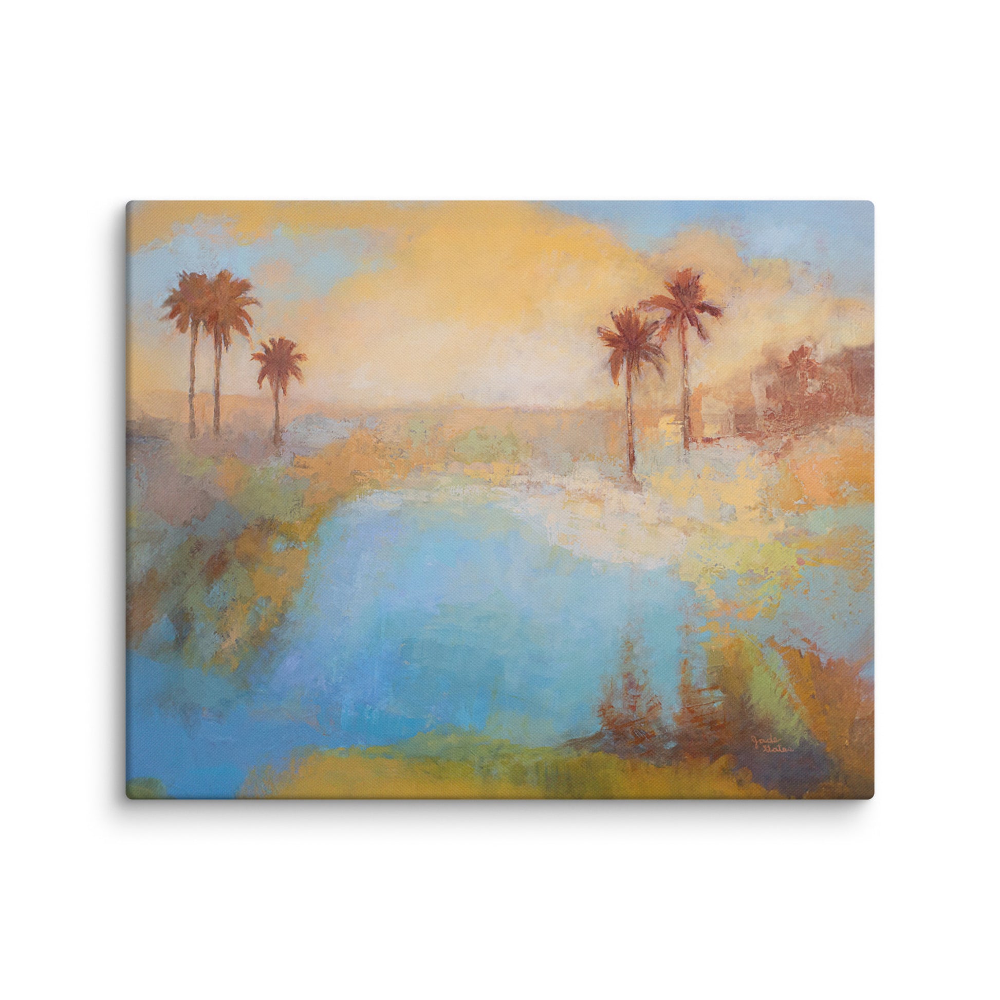 Calm waters art print, serene tropical landscape painting, contemplative wall art