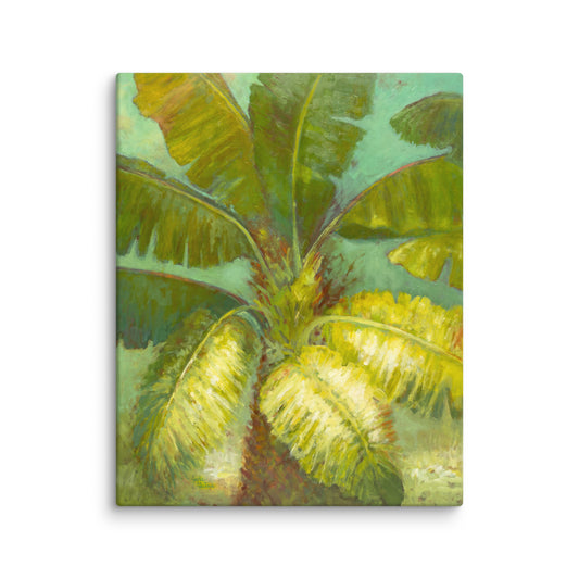 Chartreuse palm fronds art print, tropical leaf painting with vibrant green tones, nature wall decor