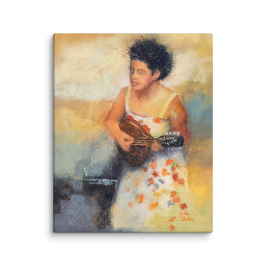 Mandolin music figurative art print, female musician with mandolin instrument painting, musical wall decor