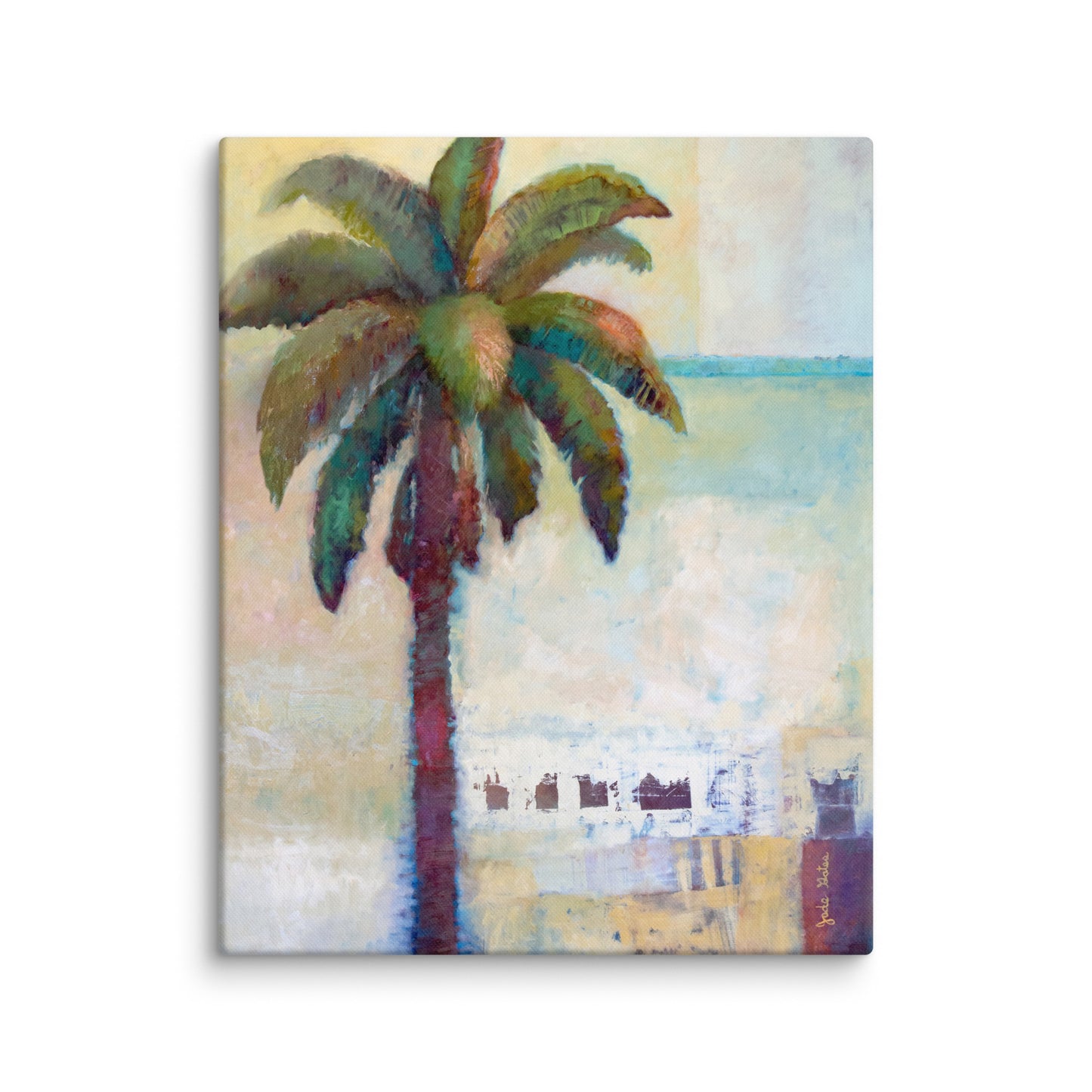 Palm paradise tropical landscape print, lush palm trees painting, coastal nature art