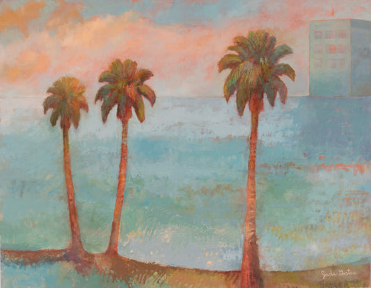 Palm trilogy III original oil painting, tropical palms on canvas, one-of-a-kind botanical art
