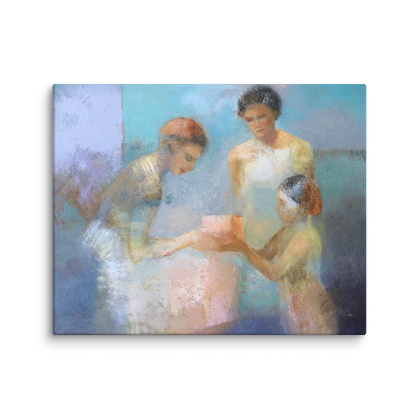 The gift figurative art print, giving gesture painting, meaningful moment of giving and receiving - wall art