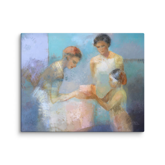 The gift figurative art print, giving gesture painting, meaningful moment of giving and receiving - wall art
