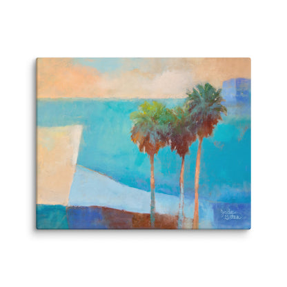 Three palms tropical art print, palm tree trio painting, coastal nature wall decor