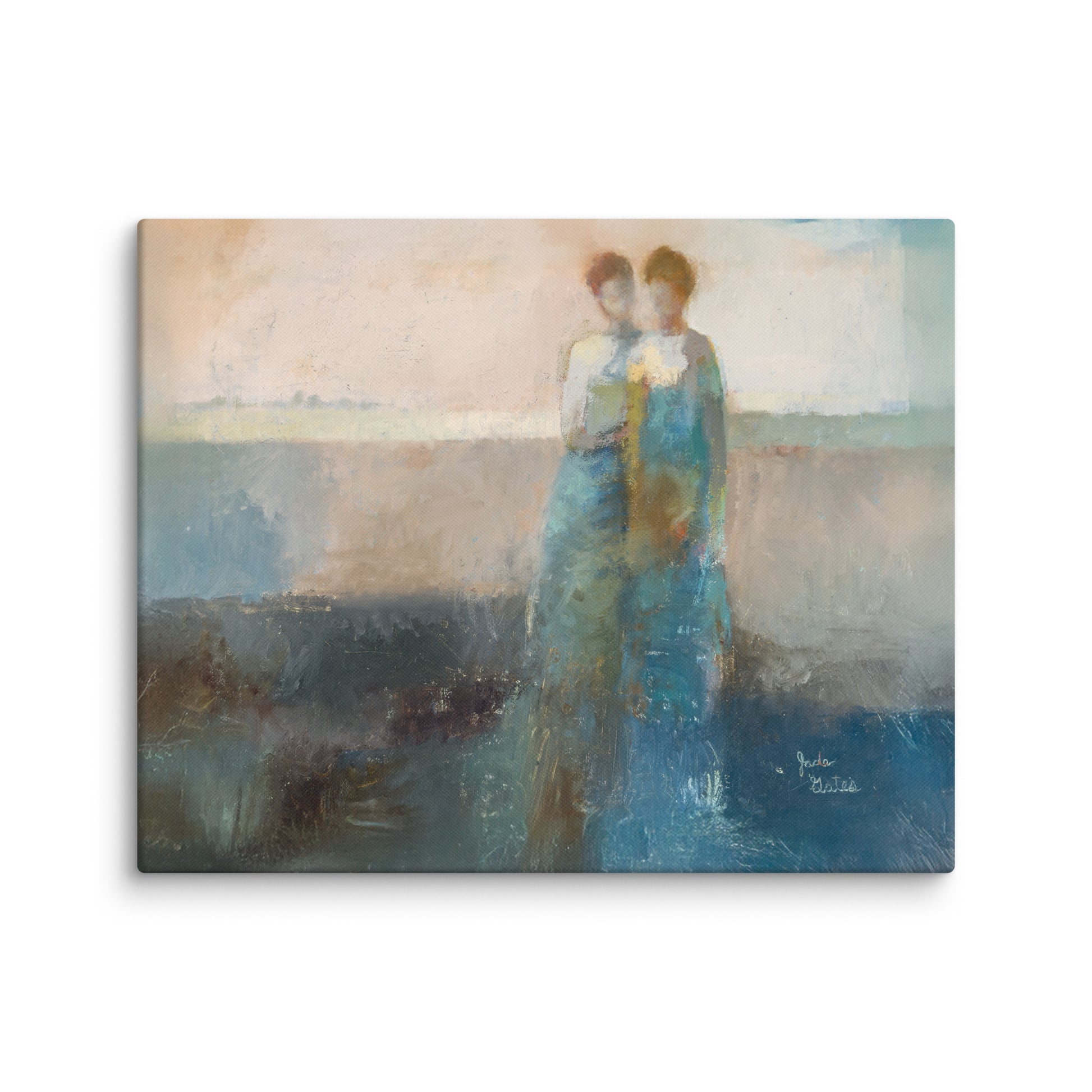 Together figurative art print, two figures painting, connection and companionship wall art. Neutral soft colors. Calm meditative. romantic