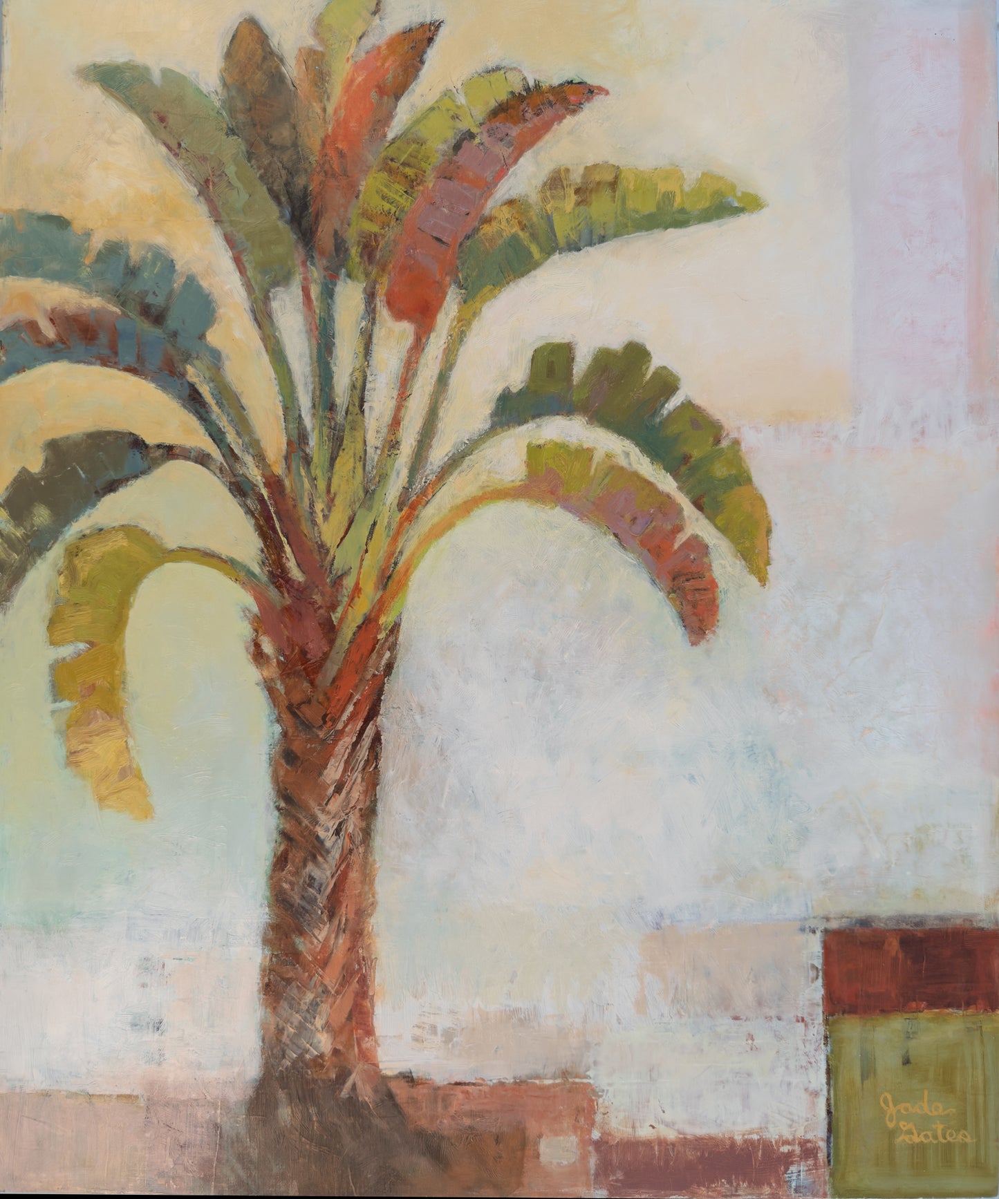 Painting of a palm tree with a textured background.Tropical  palm landscape print, tropical nature wall decor